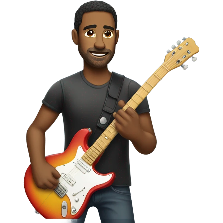 Creat a big man with some stubble who is playing guitar emoji