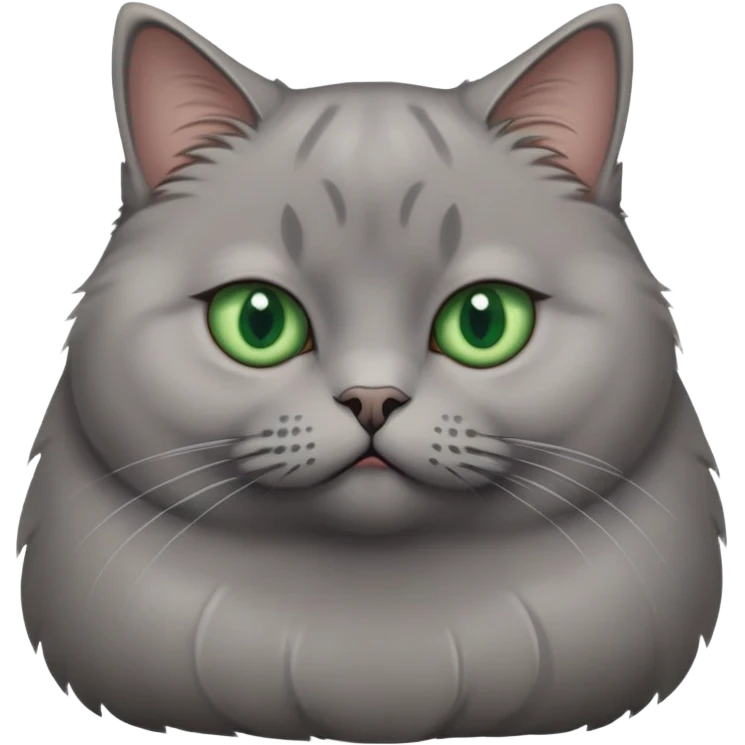 fat short haired grey cat with big green eyes emoji