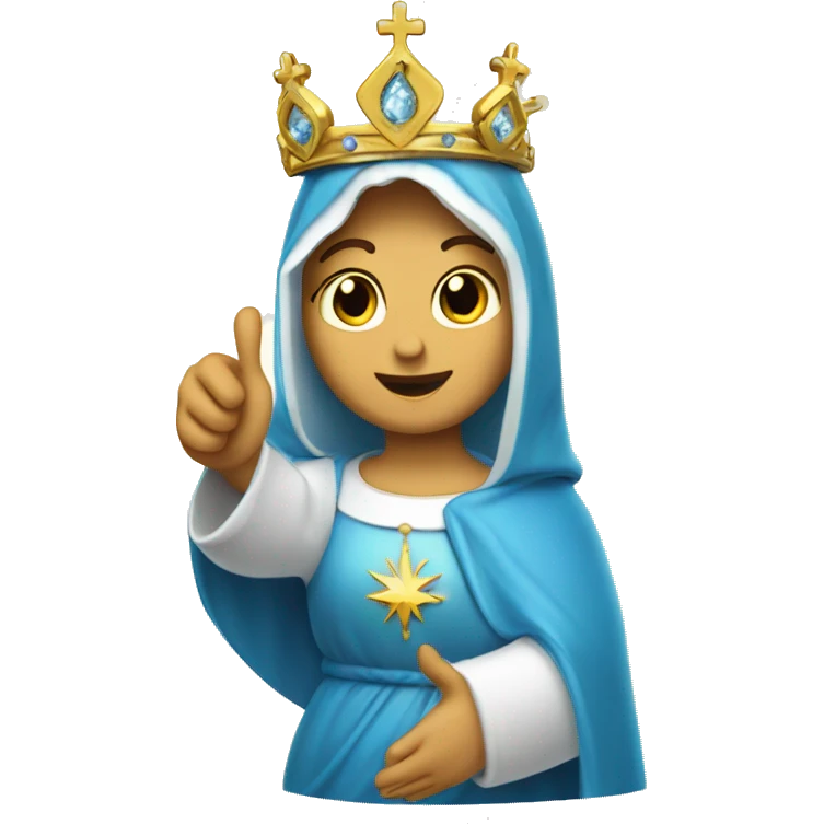blessed virgin mary with one hand thumb up, with blue veil, with crown, with halo emoji