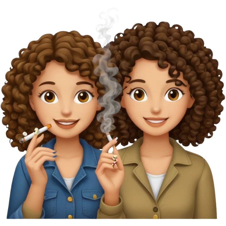 Two tan brunette girls, one with curly hair, smoking weed emoji