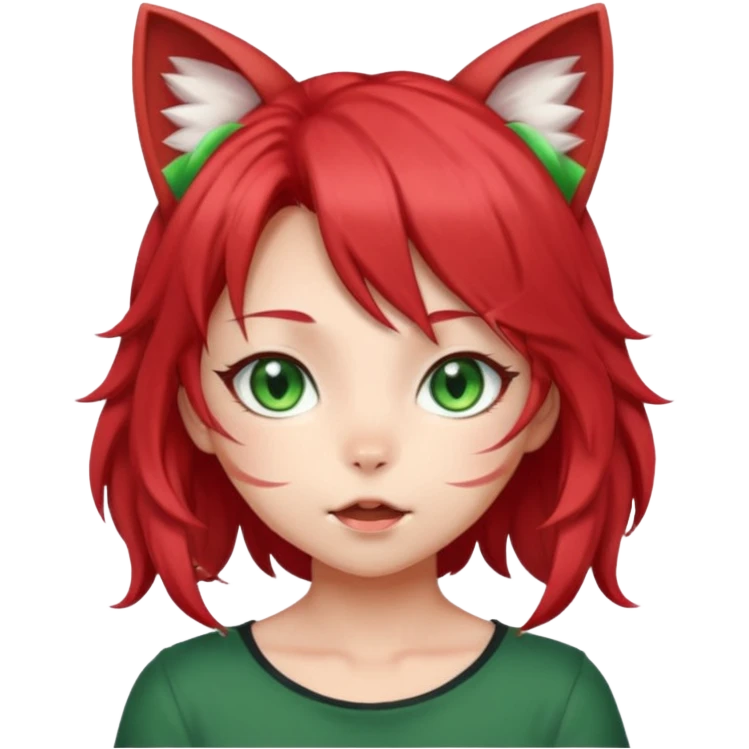 very cute anime cat-girl with cat ears, red blowing hair emoji