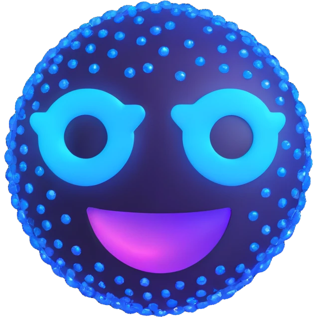 AI sparkle emoji, neon blue and purple, tech-inspired emoji