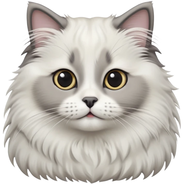 cinematic-adorable-big-eyed-fluffy-white and grey-ragdoll-cat-portrait-emoji,-head-tilted-playfully-with-a-sweet-expression,-fluffy-grey seal colour with white-fur,-simplified-yet-irresistibly-cute-features-with-large,-expression, emoji