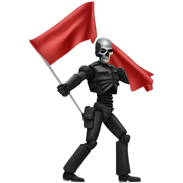 Terminator dancing with small red fabric flag in each hand emoji
