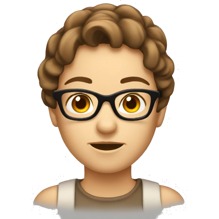 A brown hair women head emoji with glasses emoji