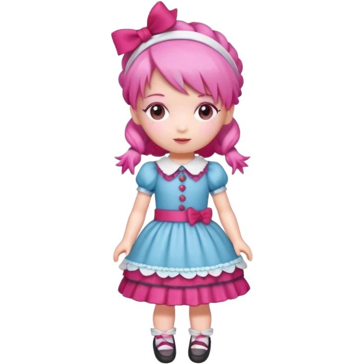 Isolated detaile illustration of the most modern raspberry torte doll figurine full body with pink hair and a hairband emoji