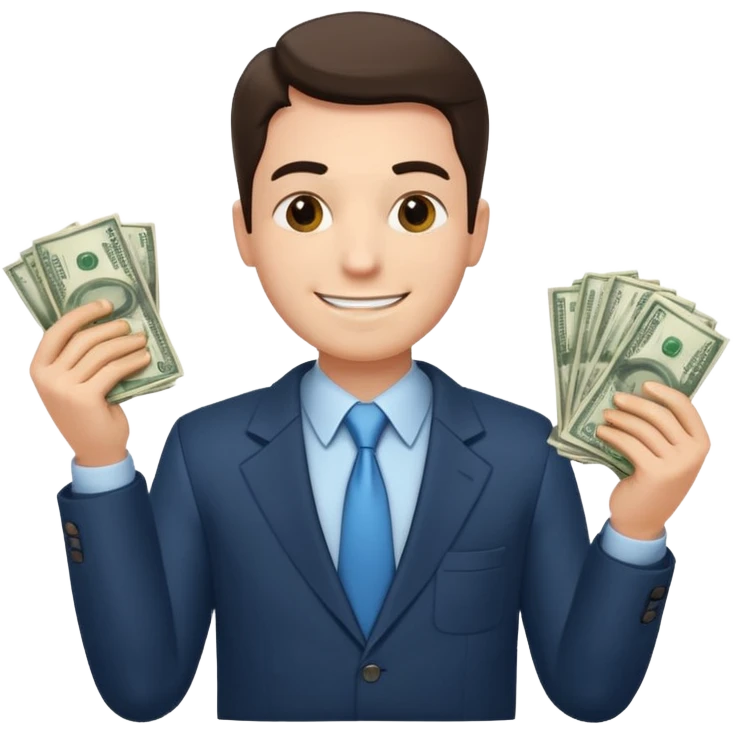 un chef d'entreprise en train de compter sa montagne de billet derrière lui un autre chef d'entreprise poche vide pas d'argent  emoji