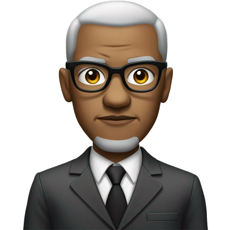 Malcolm x  with small round face and suit and glasses and buzz cut and small black eyes and small gray beard and small black eyes and wrinkled forehead emoji