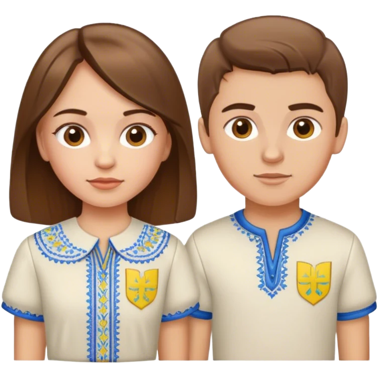 A Ukrainian girl with brown hair in an embroidered shirt and a Ukrainian boy in an embroidered shirt emoji