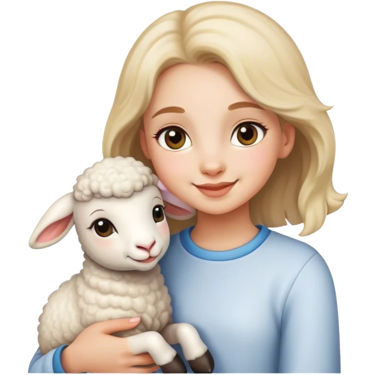 Girl with happy cute lamb emoji
