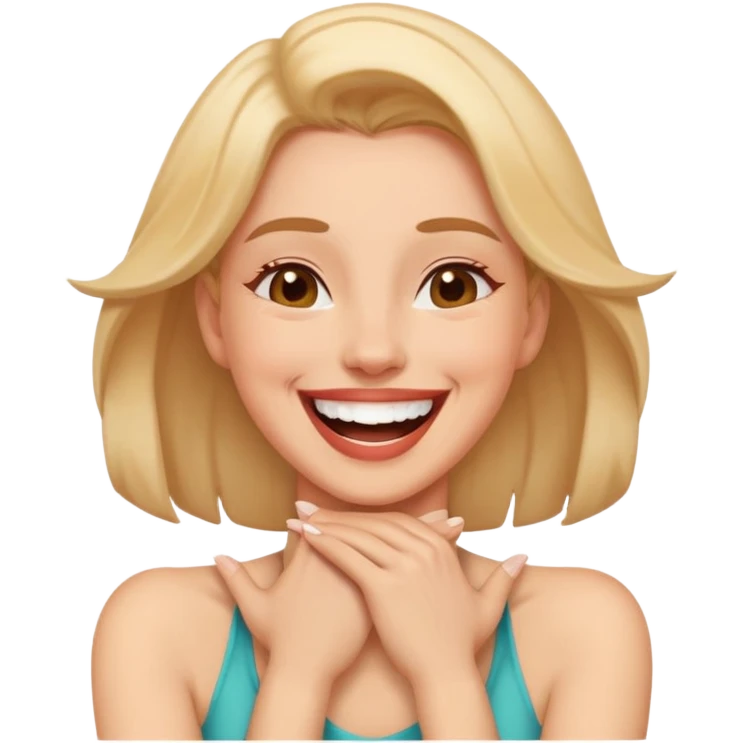 a women laughing with hands around neck  emoji