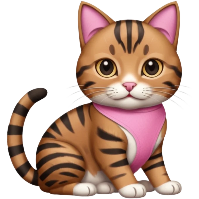 a  brown and black tabby cat, with a pink bandage on just one front paw paw, realistic emoji