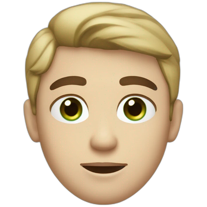 blond boy, with blue eyes, dark eybrows and shorter hair and a brown wool pullover with girl brown hair and green eyes  emoji