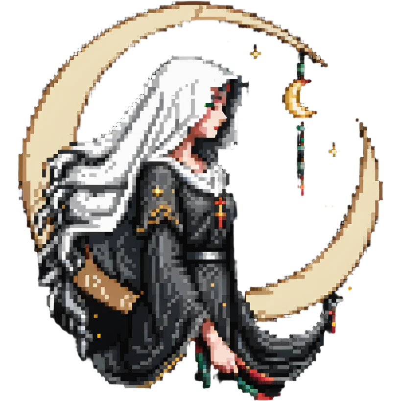 High Priestess tarot card with veiled woman, crescent moon and scroll emoji