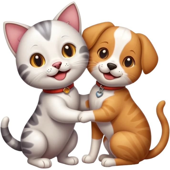 Cat and dog together as friends emoji