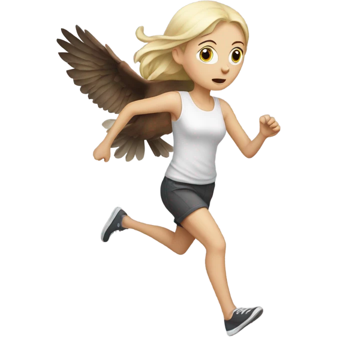 White skinned girl running away from owl emoji