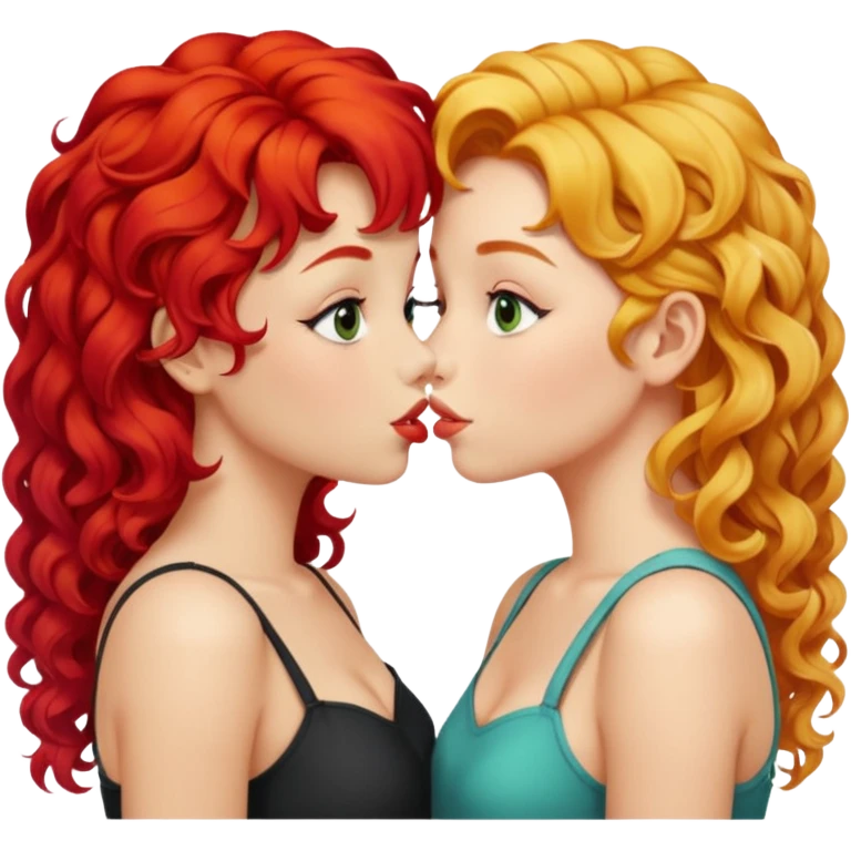 two girls kissing. one with bright red hair, the other with blonde curls emoji