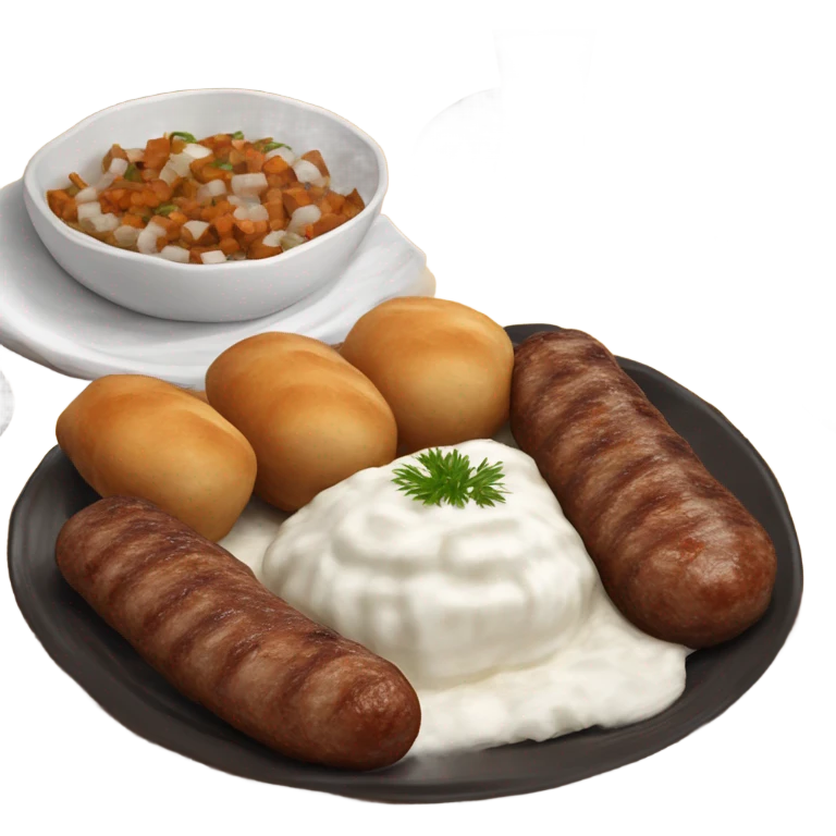 Bosnian national dish called cevapi with diced onions on the side and kaymak emoji