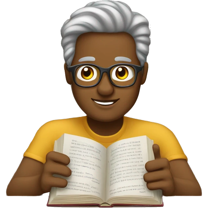 Étudiant de 40 ans en train de lire un livre emoji