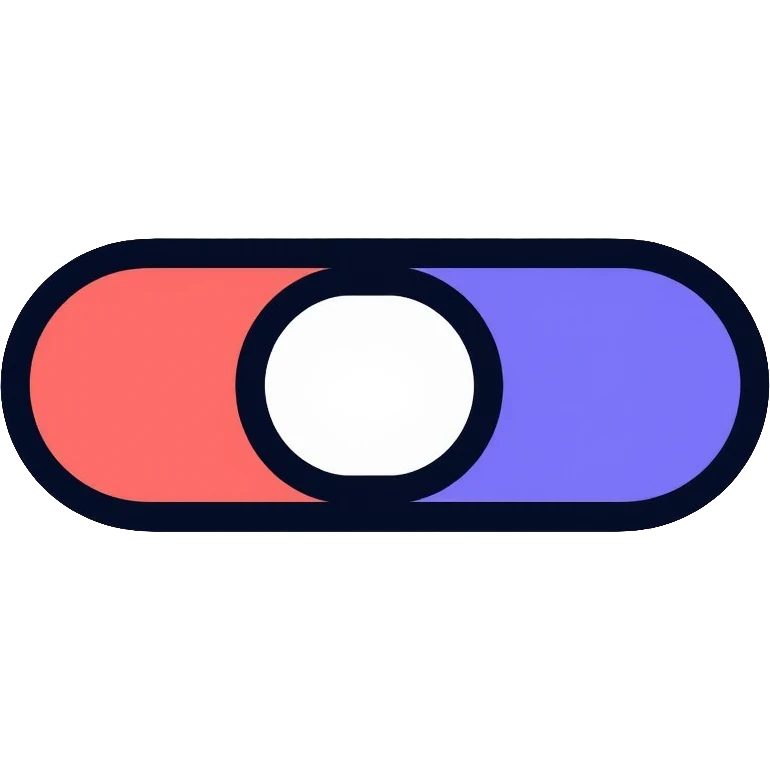 A toggle switch being flipped on, interactive button emoji