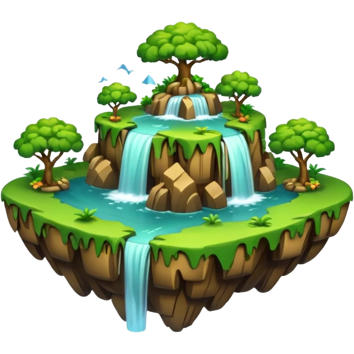 a 2d smooth not too dertailed cartoon floating island emoji with waterffalls of the sides emoji