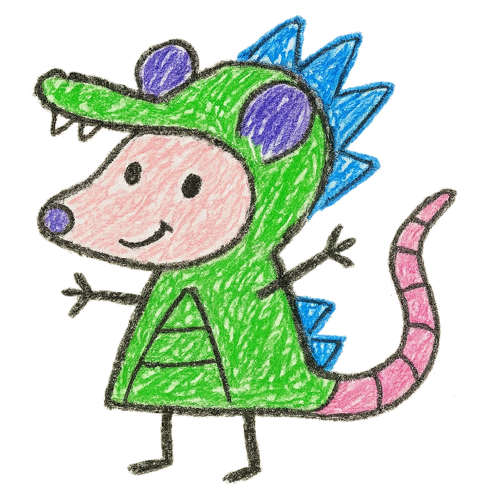 cute cartoon possum dressed up like an alligator emoji