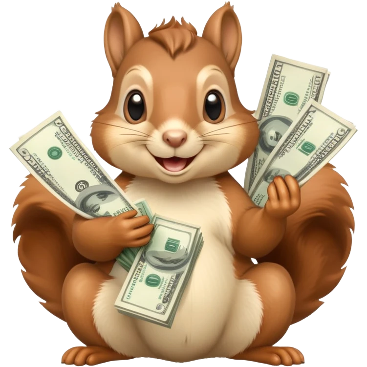 happy squirrel with a lot of money in the hands emoji