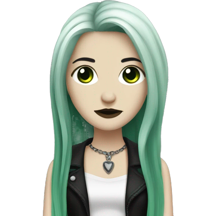 Goth female, white, long black and green hair  emoji