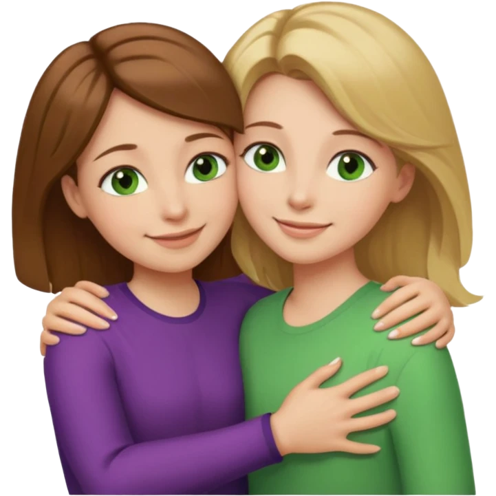Maman cheveux marrons yeux marrons peau blanche et fille cheveux blond yeux verts peau blanche qui se font un câlin  emoji