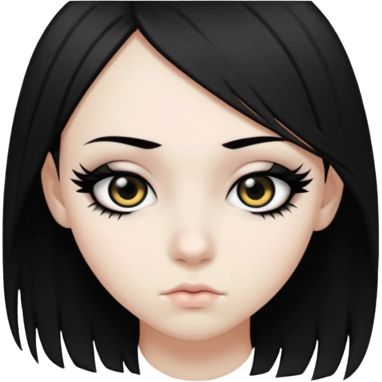 emo teen face only, dark hair over one eye, pale complexion, dramatic eyeliner emoji