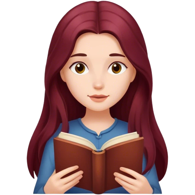 A beautiful, burgundy long haired girl reading a book emoji
