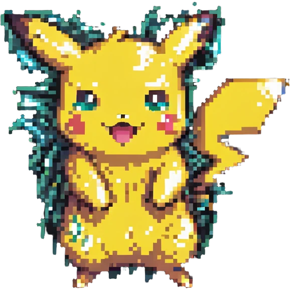cute Pikachu Pokémon jumping with excitement and sparkling cheeks in pixel art style emoji