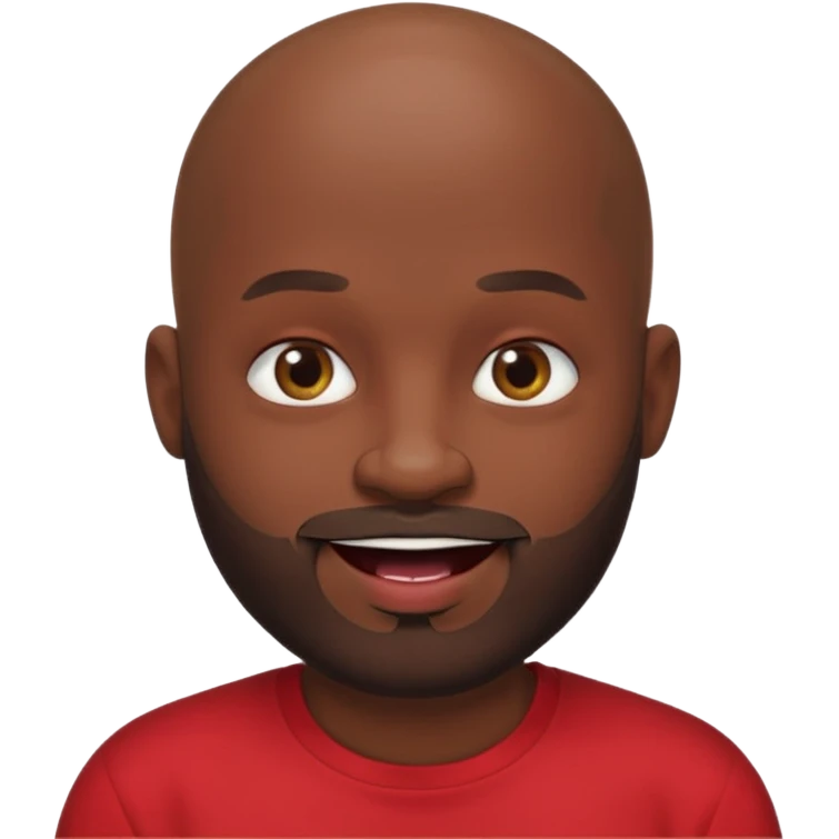 "Cartoon-style bald man with dark skin, beard, red shirt & puckered lips in a playful, meme-like expression." emoji