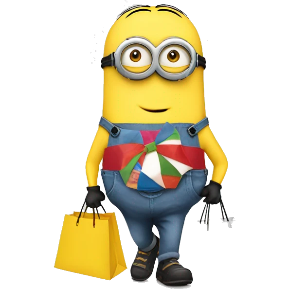 Minion going shopping with lots of bags emoji