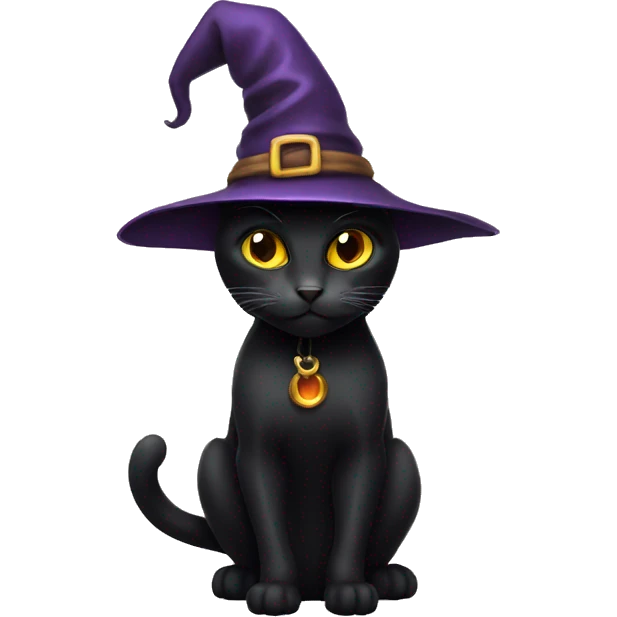 Black cat wearing witch hat emoji