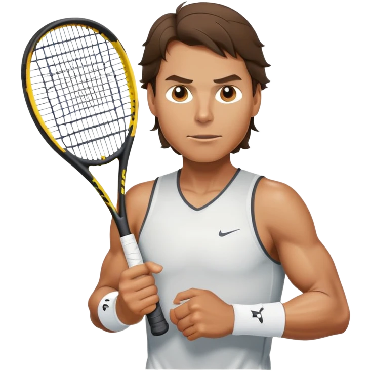 Rafael Nadal, chest high, holding a racket emoji
