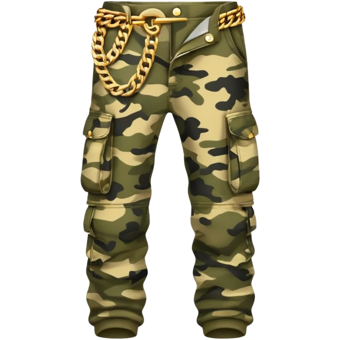 Khaki camo cargo pants with gold chains emoji