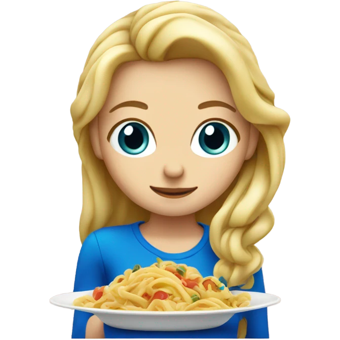 Blonde girl with blue eyes eating pasta emoji