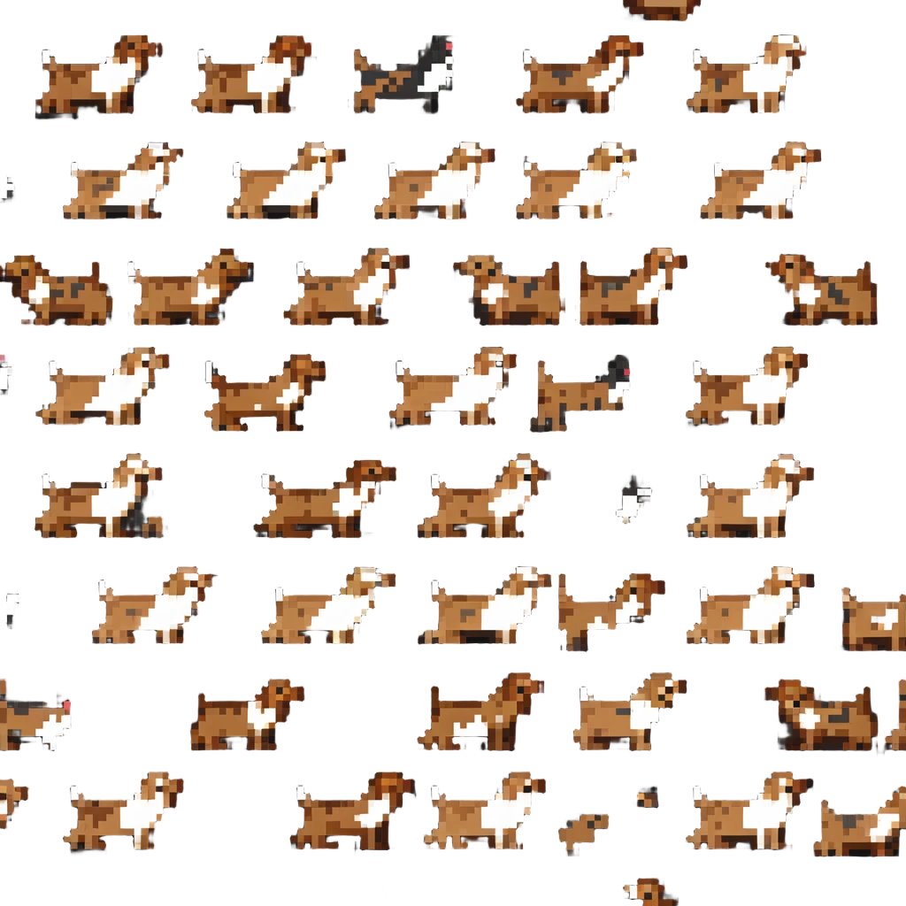 pixel art brown Labrador dog with spotted calico pattern emoji