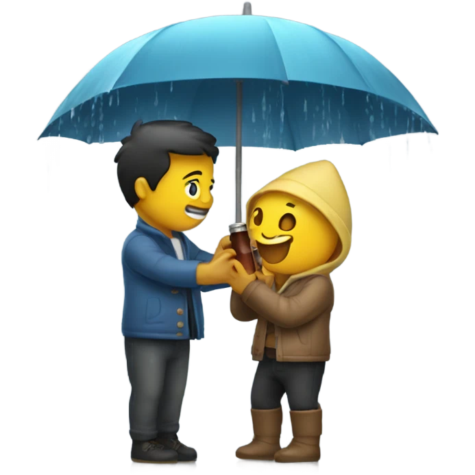 friends playing with a bottle ship in the rain emoji