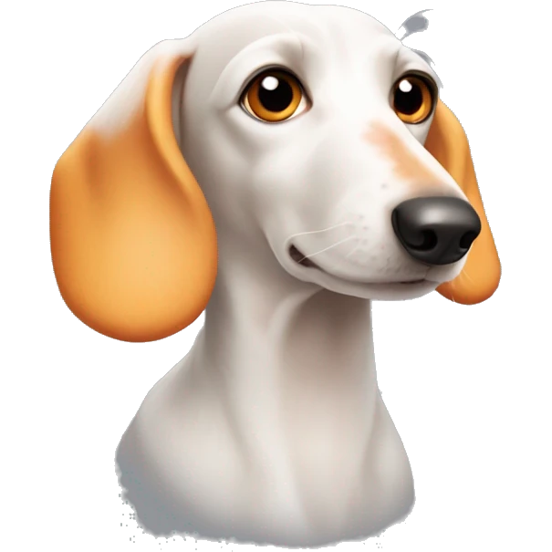 White dachshund with orange fur around her eyes and ears emoji
