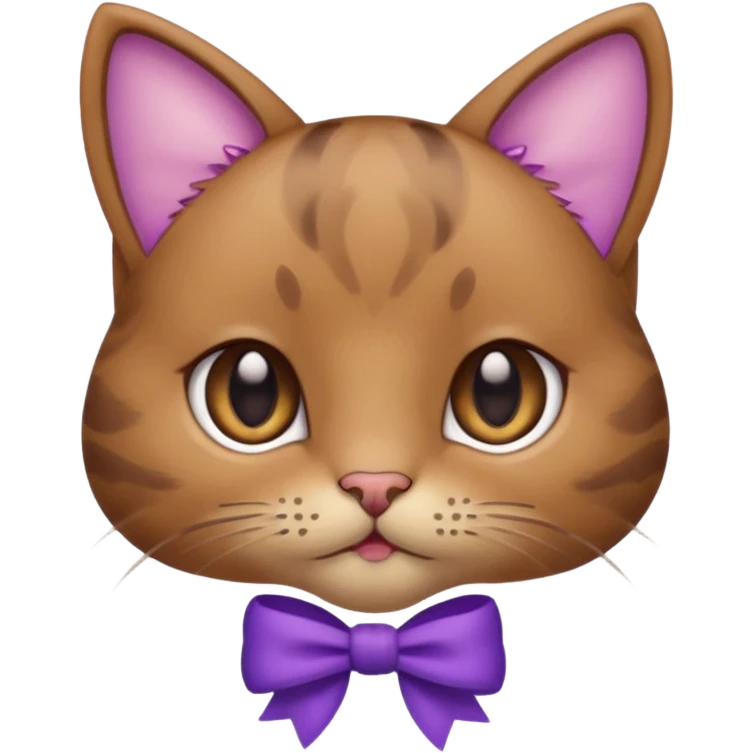 Brown kitty with a one purple bow on the side of her ear emoji
