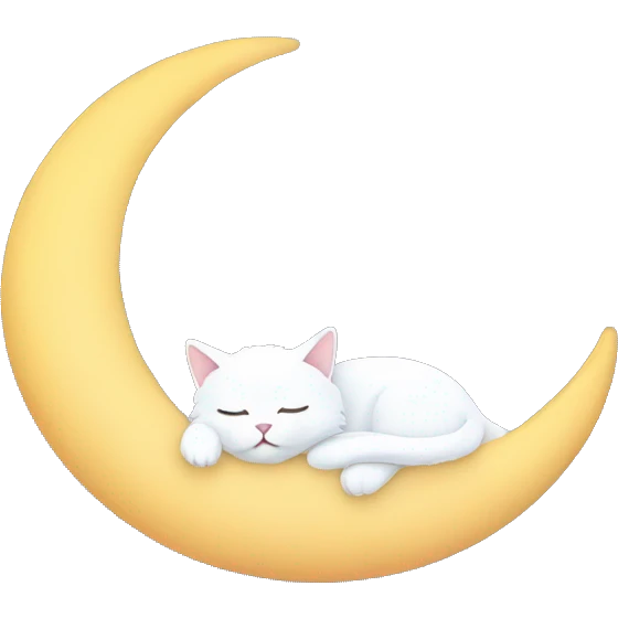 White Persian cat sleeping on crescent moon  emoji