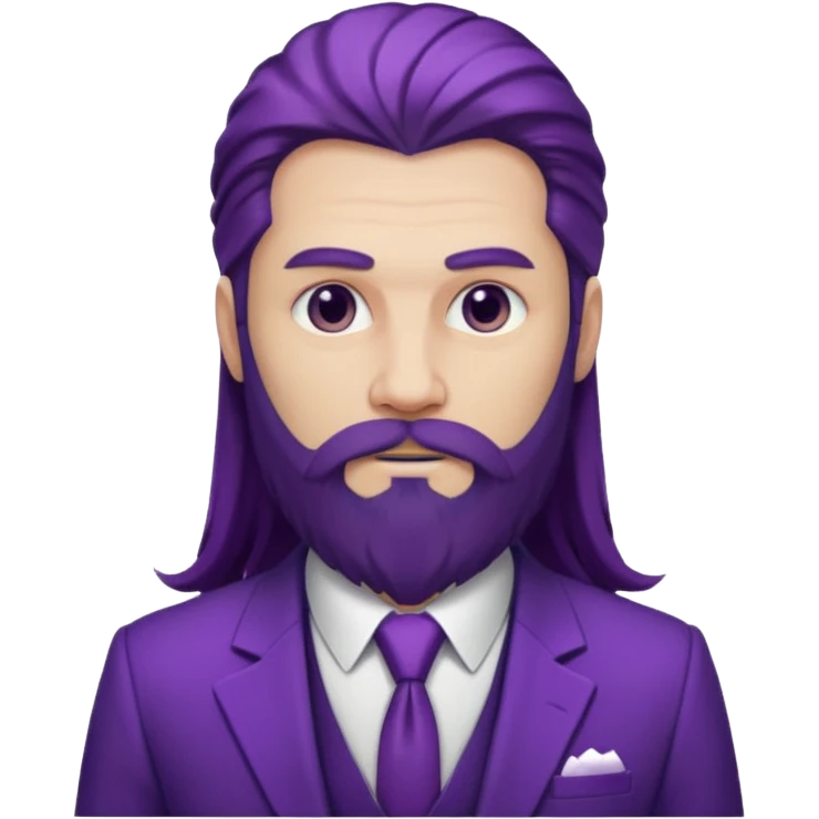 Give me png of a character having bold masculine beard and hairs with white skin which should look similar to a gangster, the colour tone should be purple, long hairs and long beard emoji