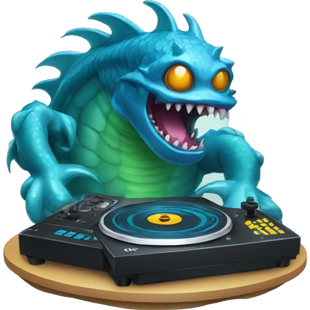 ocean monster  using disk jockey emoji