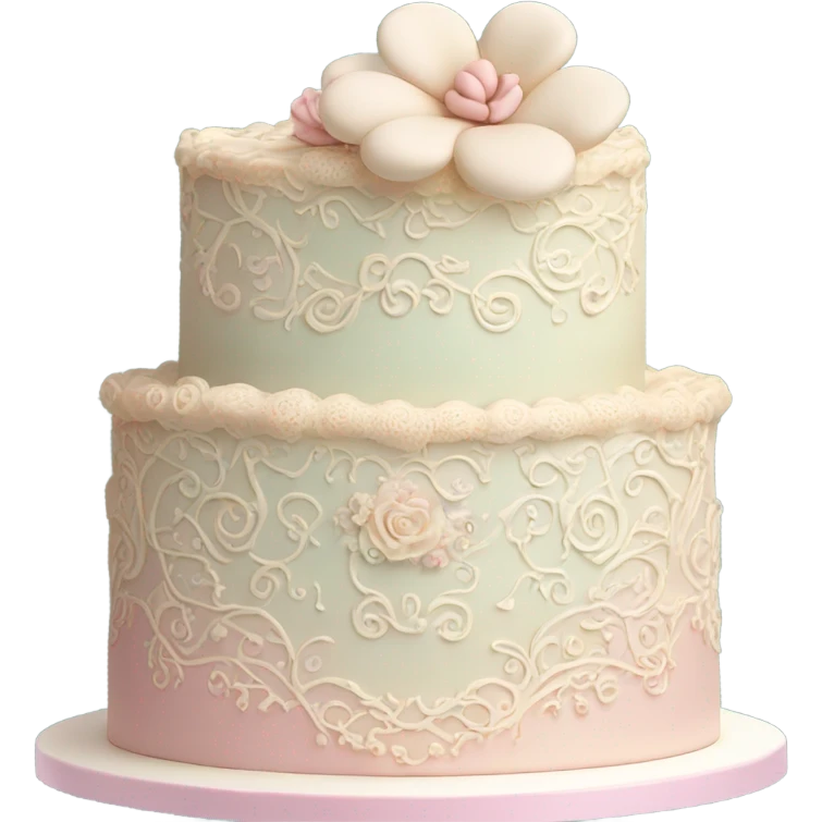 tiered cake with vintage style frosting emoji
