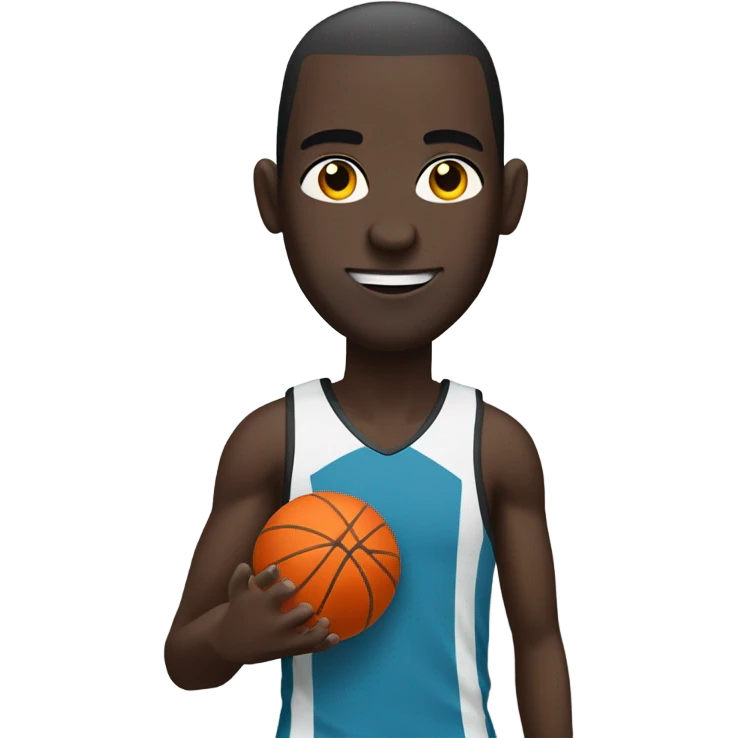 tall guy dark skin buzz cut with netball emoji