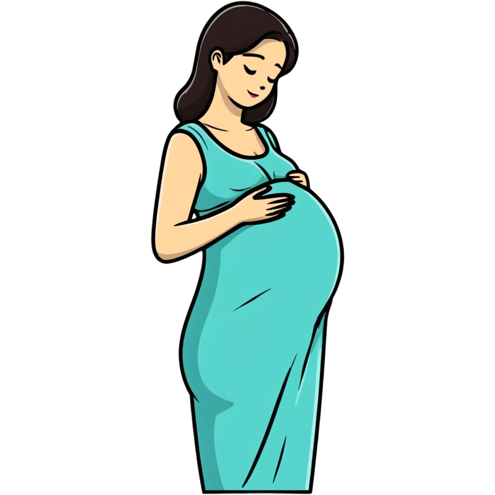 happy pregnant woman in second trimester, showing baby bump emoji