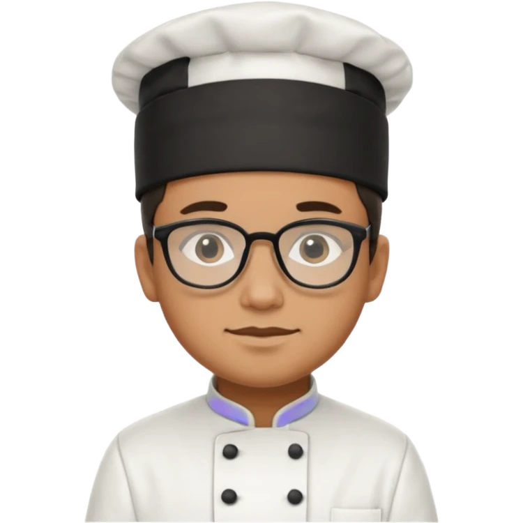 검은 안경을 쓰고 하얀 캡모자를 쓰고 흰 요리사복을 입은 남자 emoji