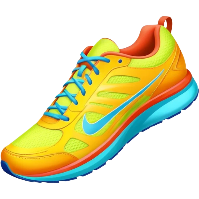 Running shoes placed on a professional track, ready for action. The background features a grand stadium with cheering spectators on the stands. The scene is lit by bright sunlight, highlighting the energy of competitive running. Transparent background enhances focus on the sport. emoji